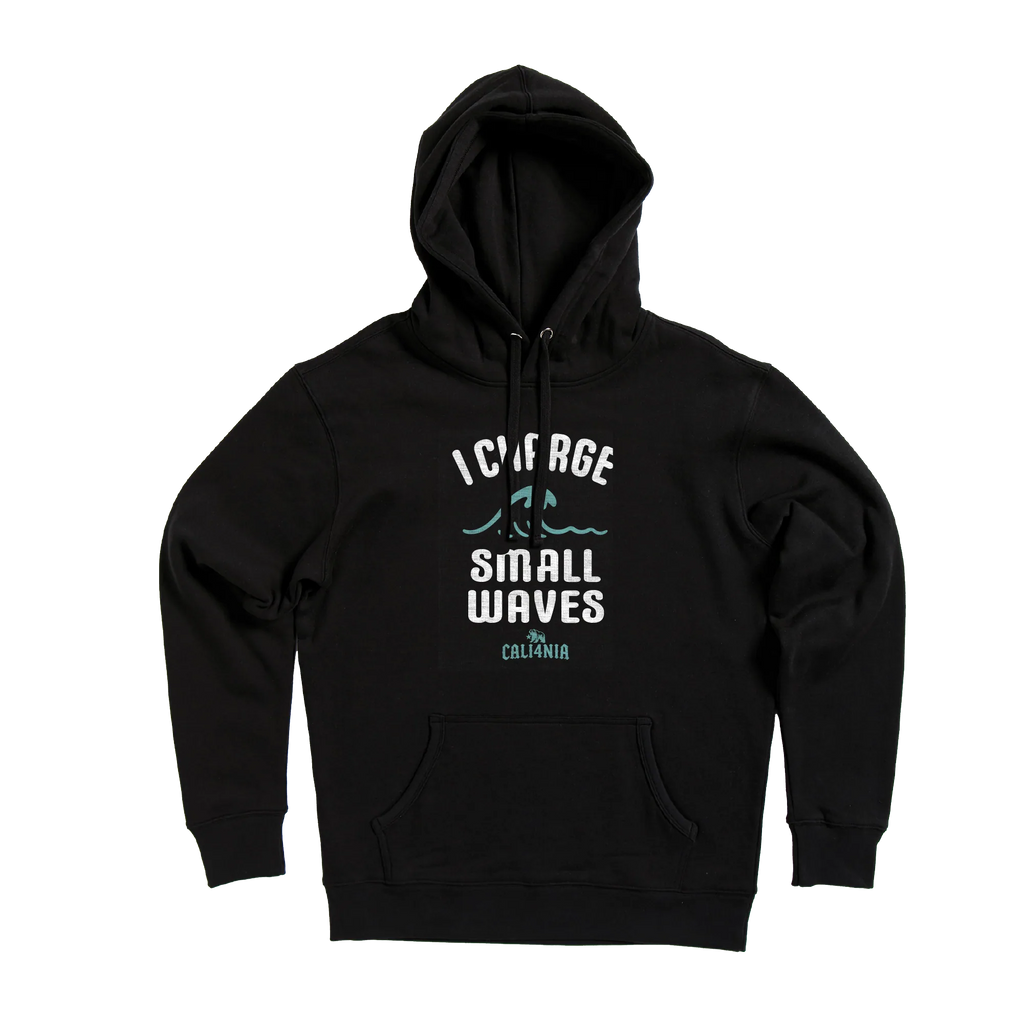 I Charge Small Waves Pullover Hoodie — Black (front)