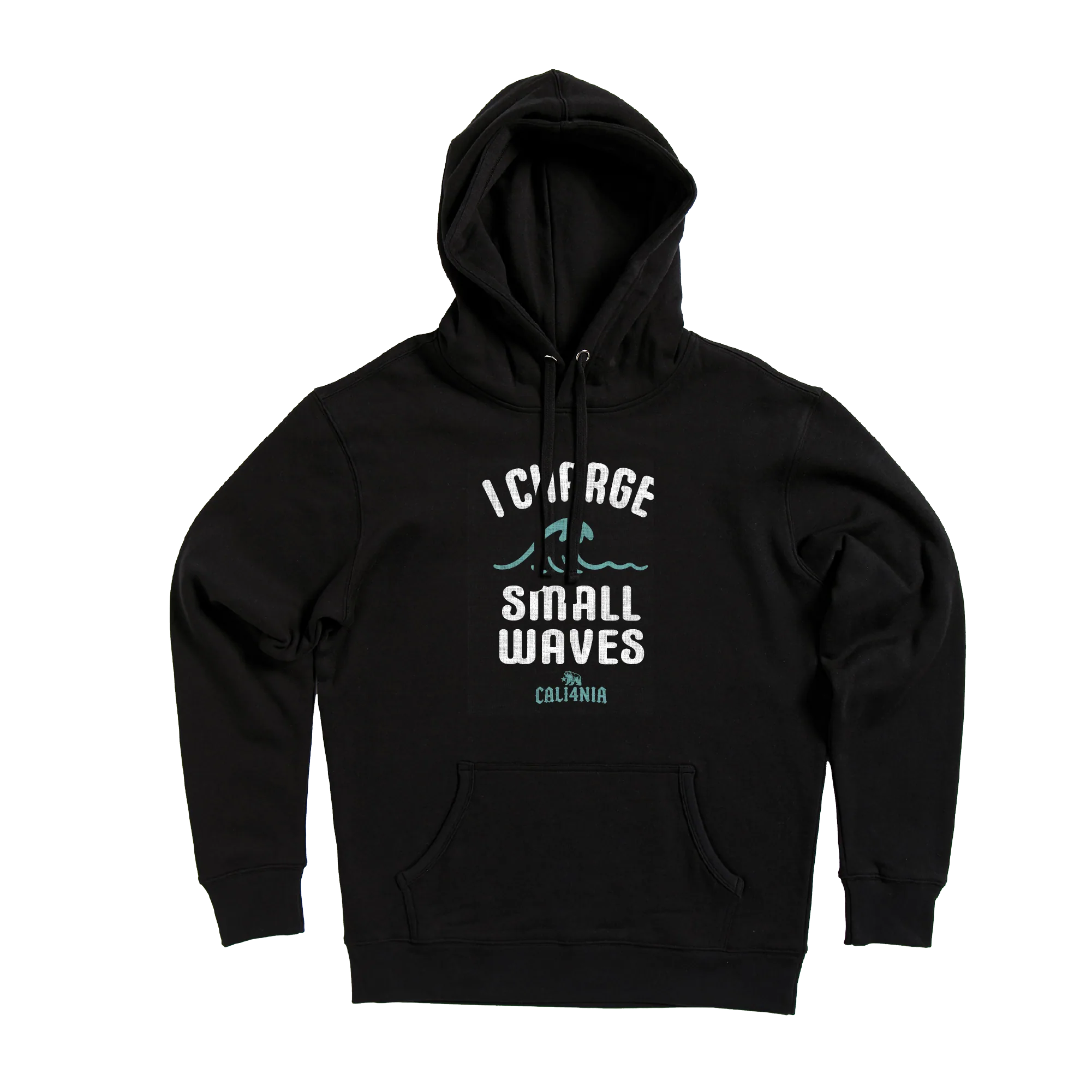 I Charge Small Waves Pullover Hoodie — Black (front)