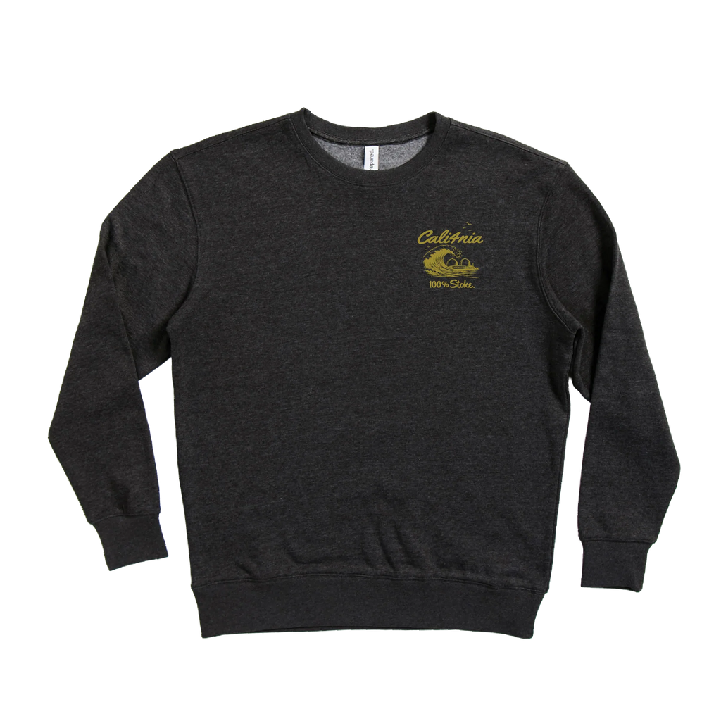 100% Stoke Crew Fleece — Charcoal (front)