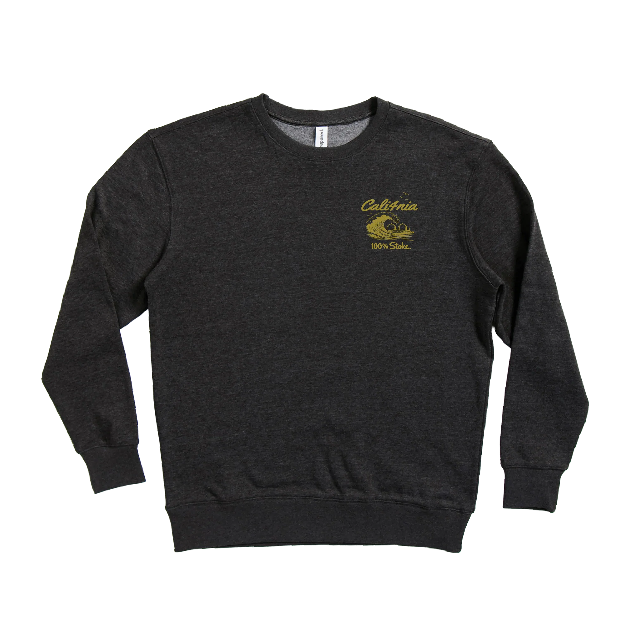 100% Stoke Crew Fleece — Charcoal (front)
