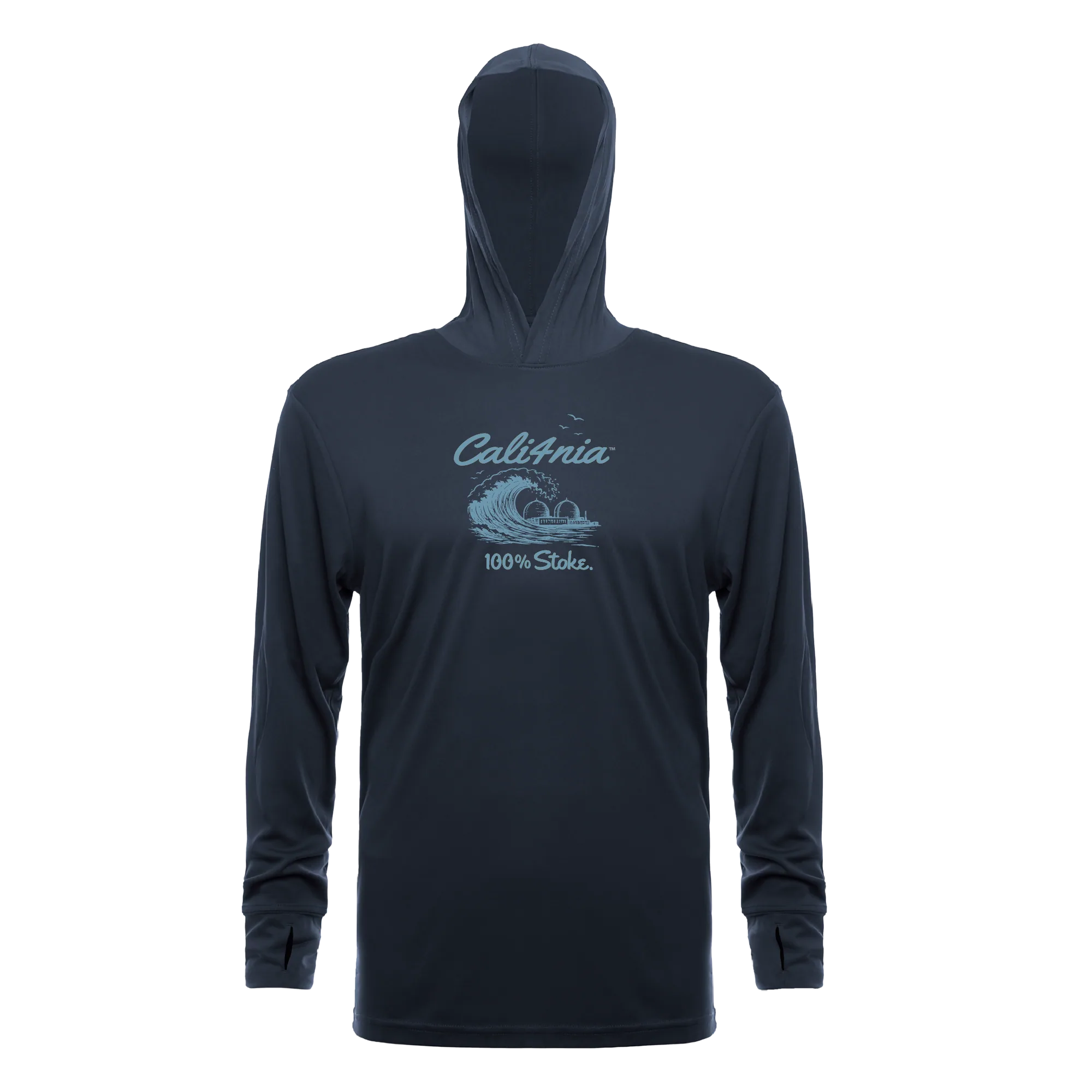 100% Stoke Performance Hoodie — Steel Grey (front)