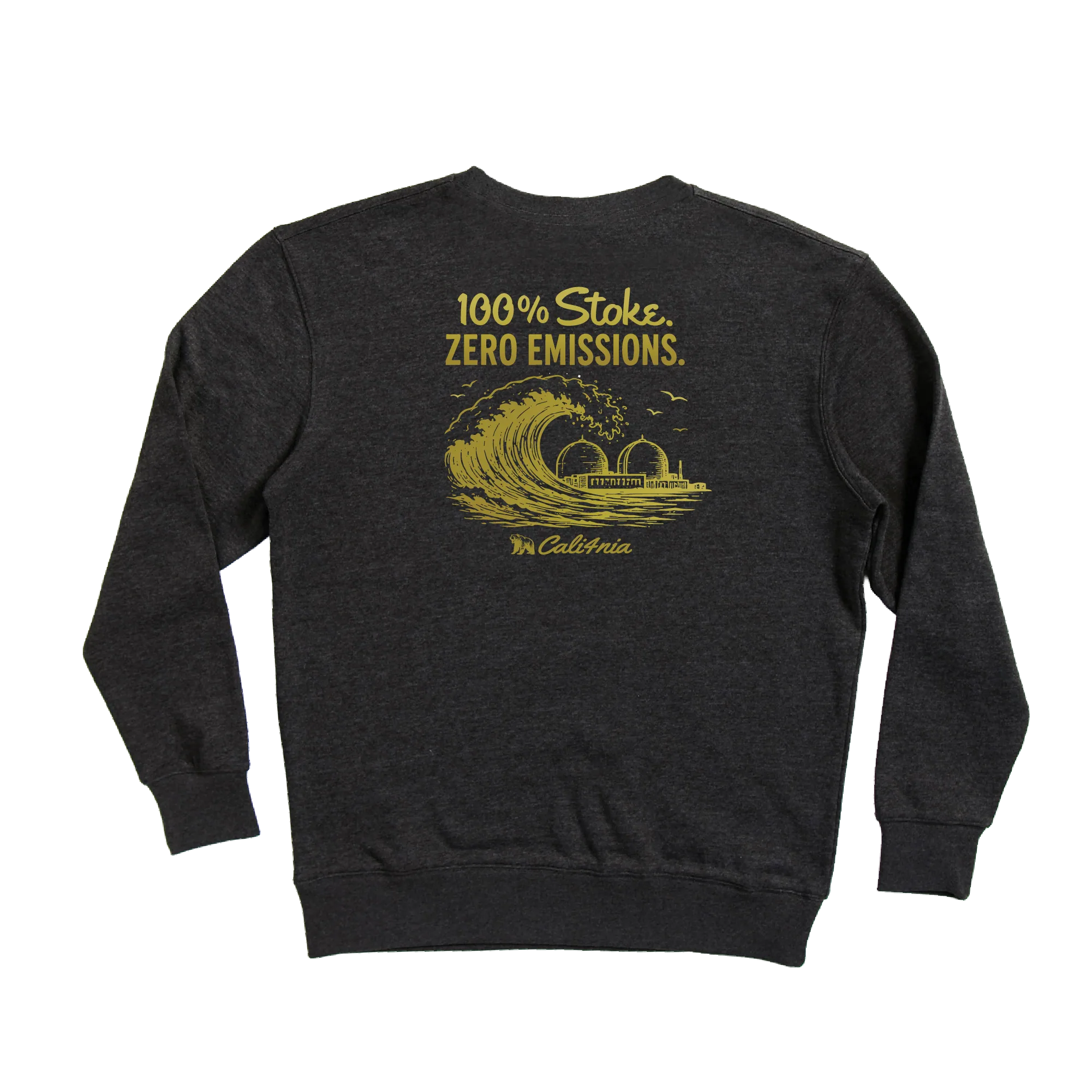 100% Stoke Crew Fleece — Charcoal (back)