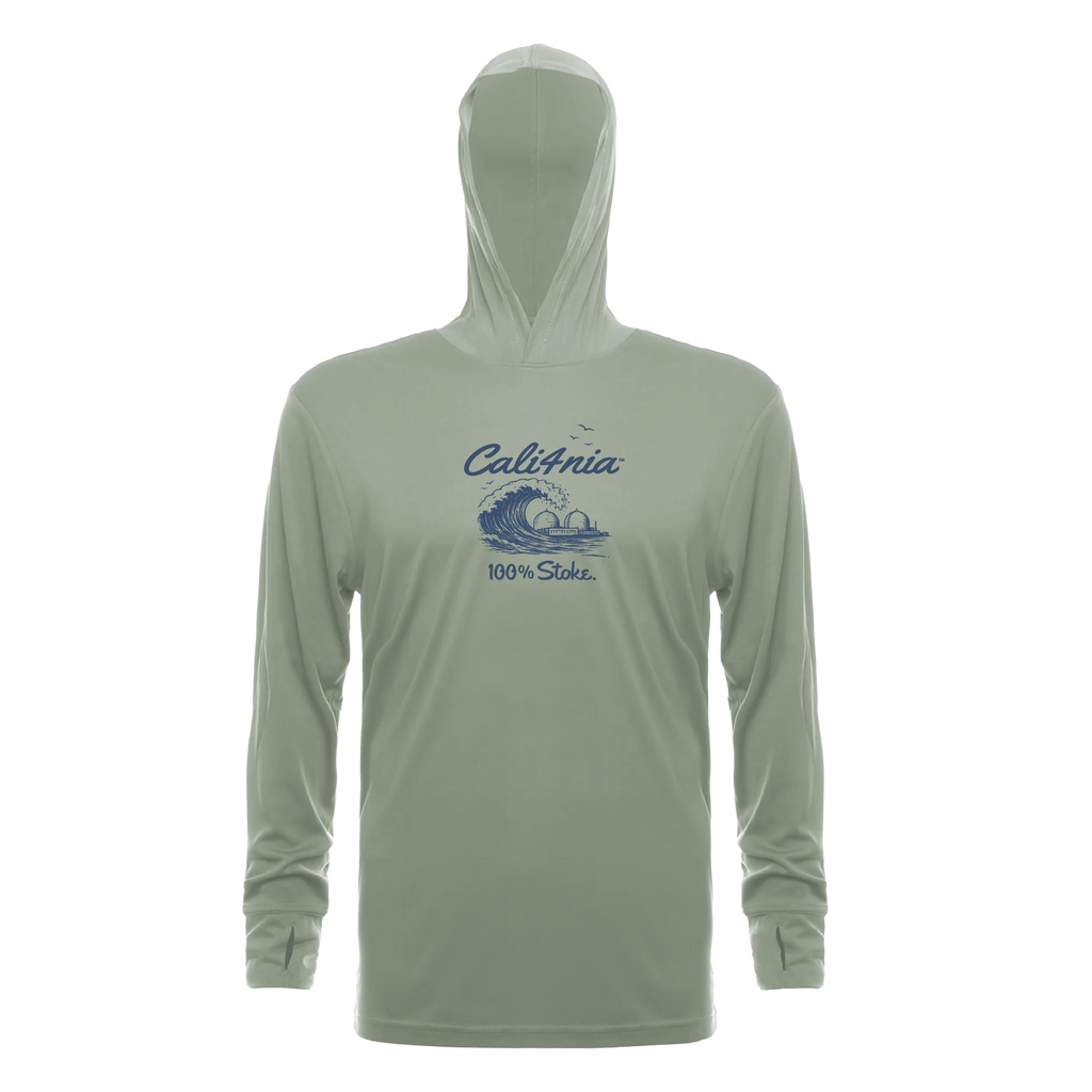 100% Stoke Performance Hoodie — Sage (front)