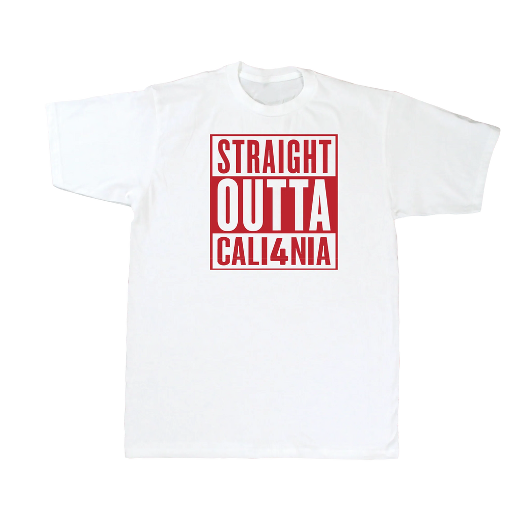 Straight Outta CALI4NIA Tee — White (front)