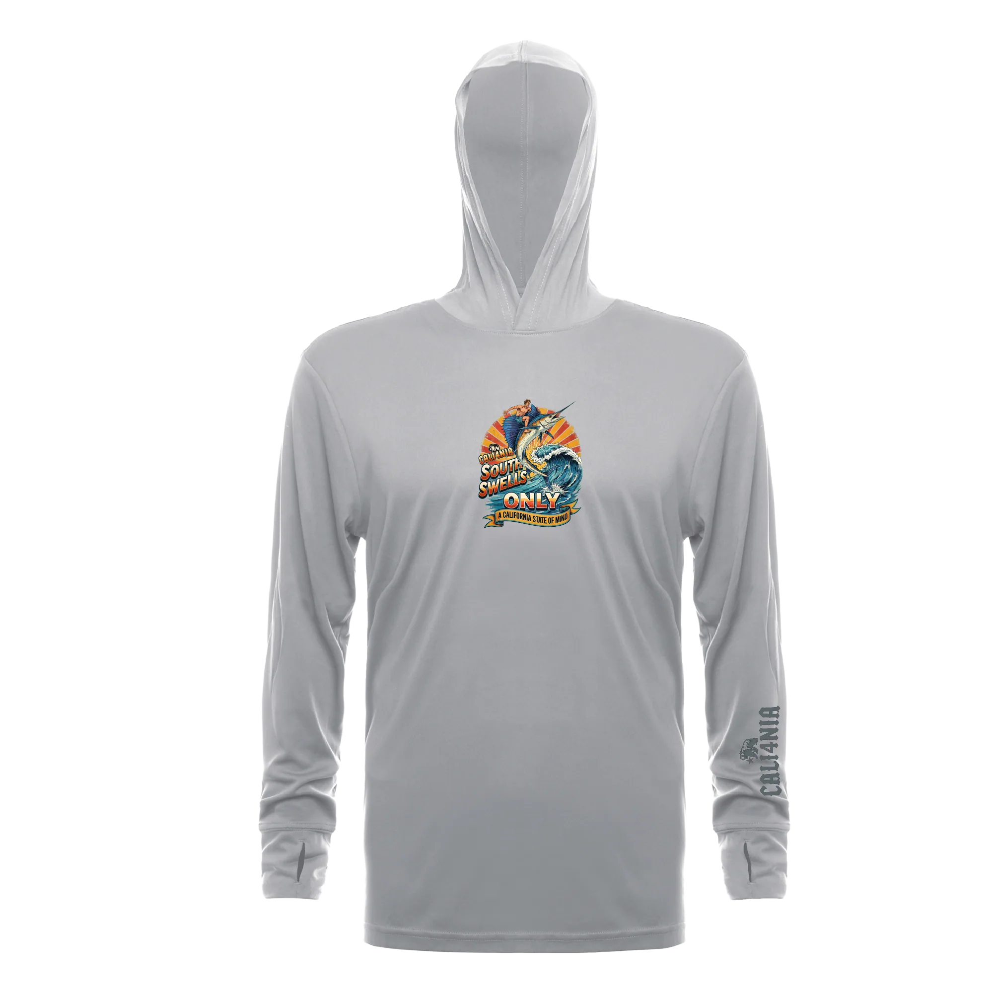 South Swells Performance Hoodie — Metal (front)