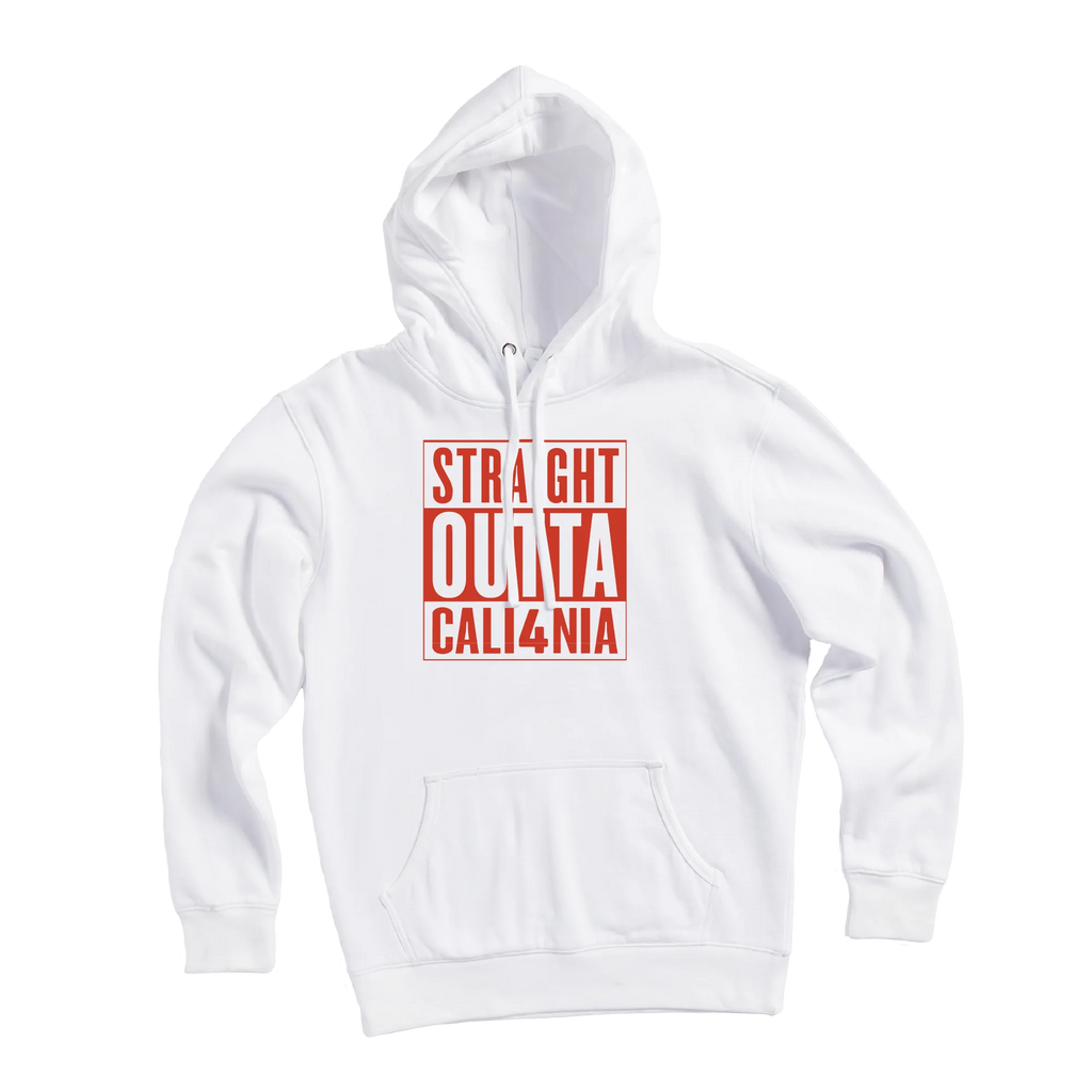 Straight Outta CALI4NIA Pullover Hoodie — White (front)