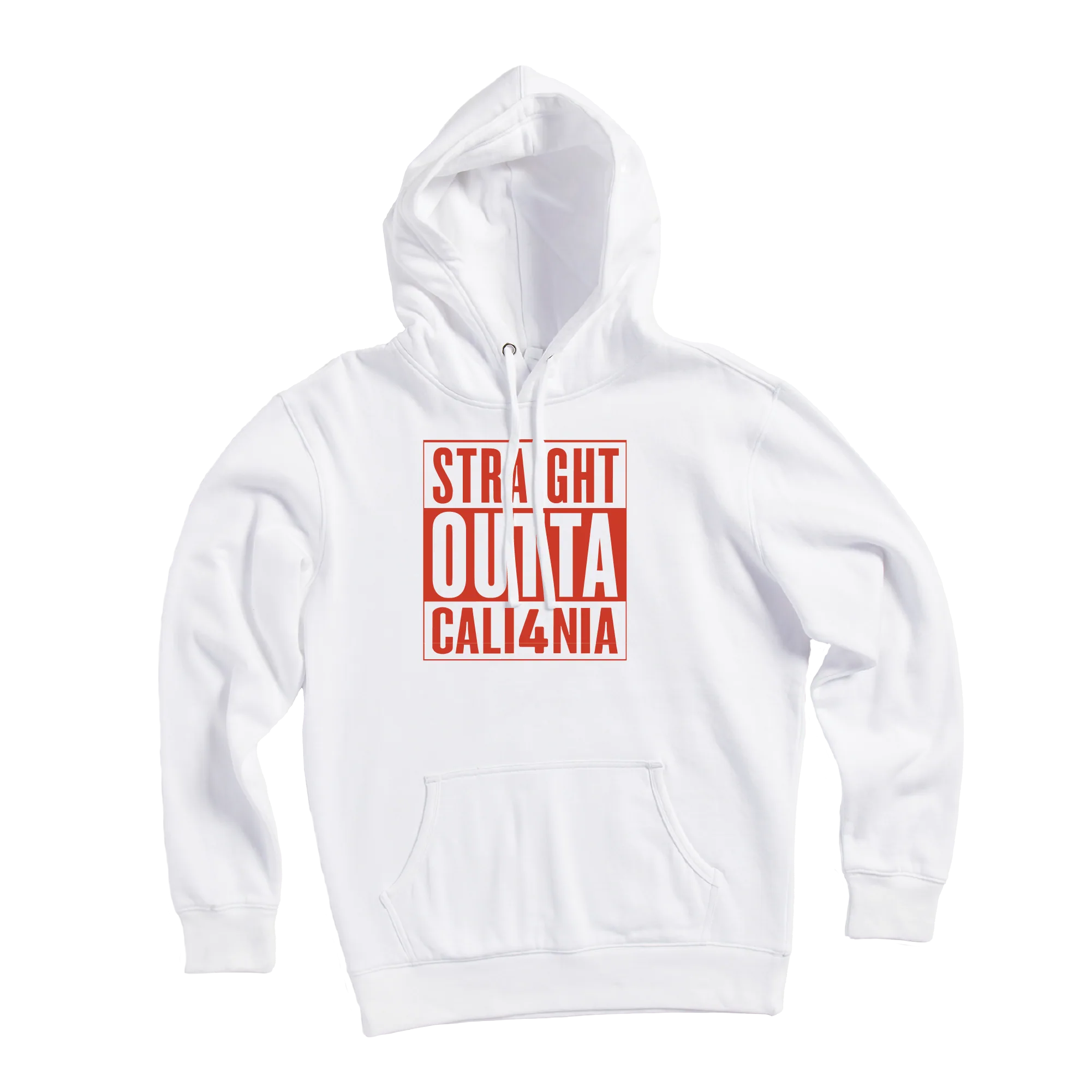 Straight Outta CALI4NIA Pullover Hoodie — White (front)