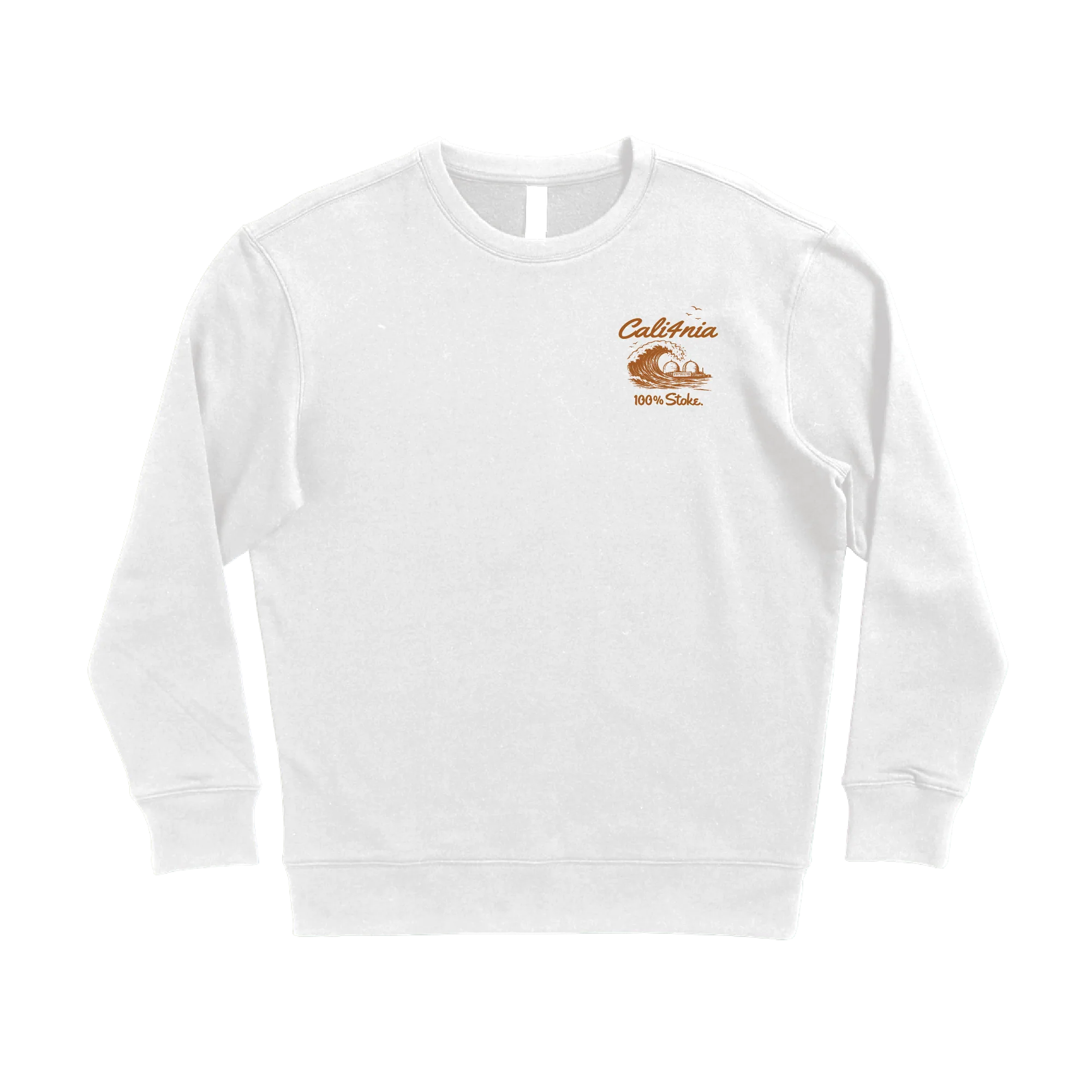 100% Stoke Crew Fleece — White (front)