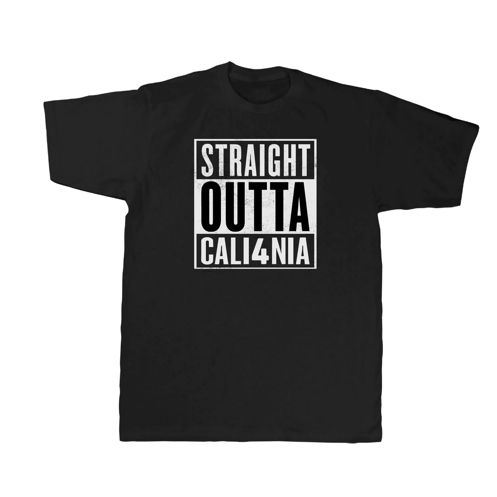 Straight Outta CALI4NIA Tee — Black (front)