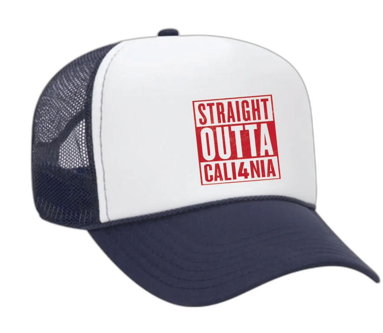 Straight Outta CALI4NIA Trucker Hat - White/Navy